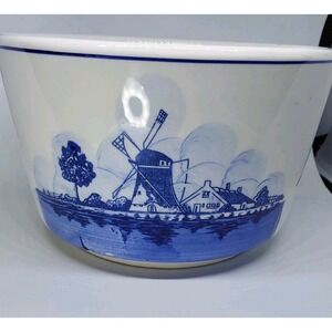 Vintage Delfts Blauw Delft Blue Hand‎ Painted Boat & Windmill Bowl Pot Planter